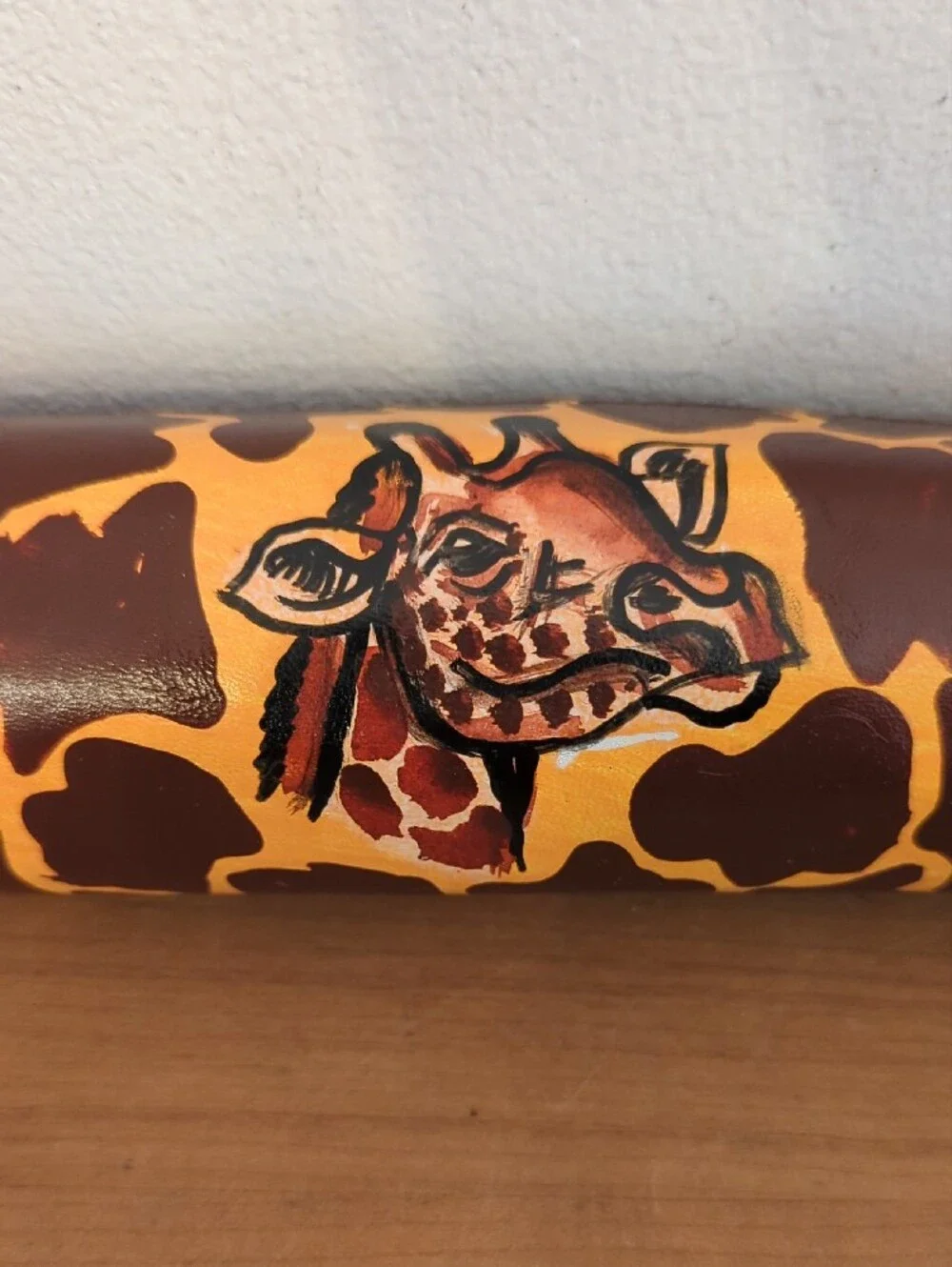 Giraffe Print Cylindrical Pencil Case - Brown/Yellow